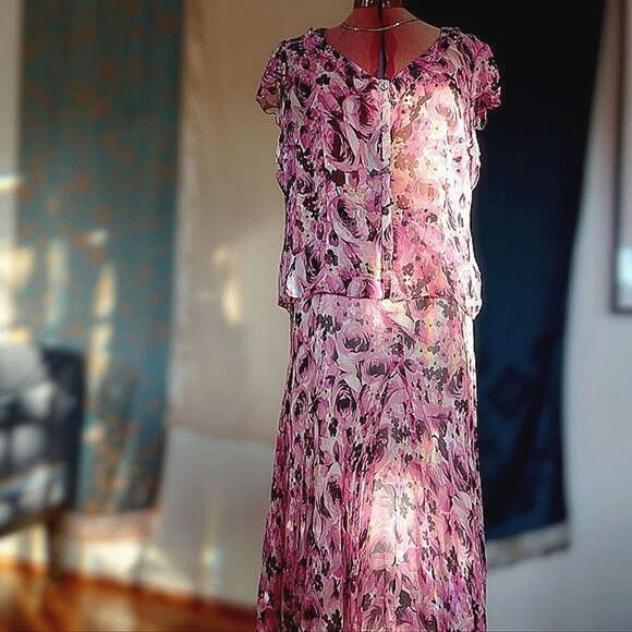 Vtg Precis Petite pink silk chiffon skirt set - Picture 2 of 15